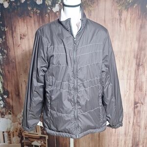 Free country XL brown puffer reversible jacket, pink fleece other side